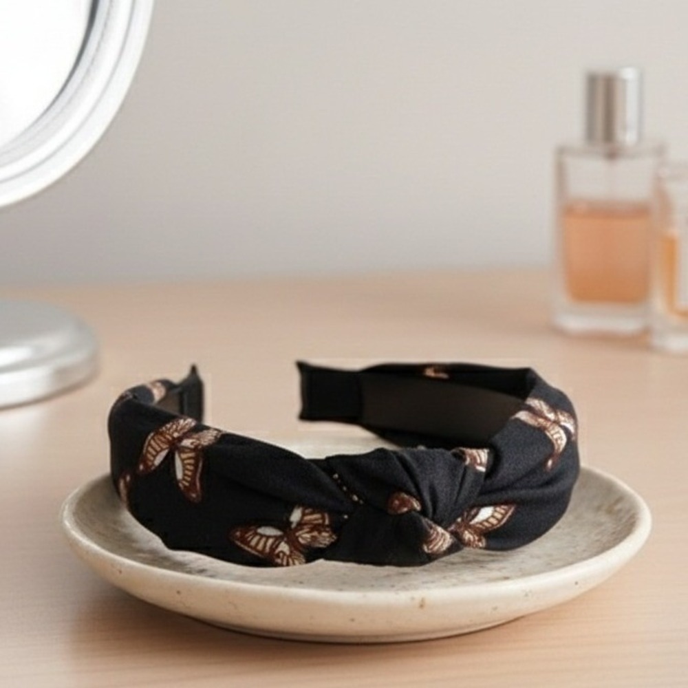 Black Butterfly Top Knot Headband‎ Boho Cottagecore Fairycore Hair Accessory